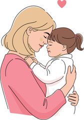 Mother Holding Baby with Heart, Love and Care Illustration, Parent-Child Bond Concept