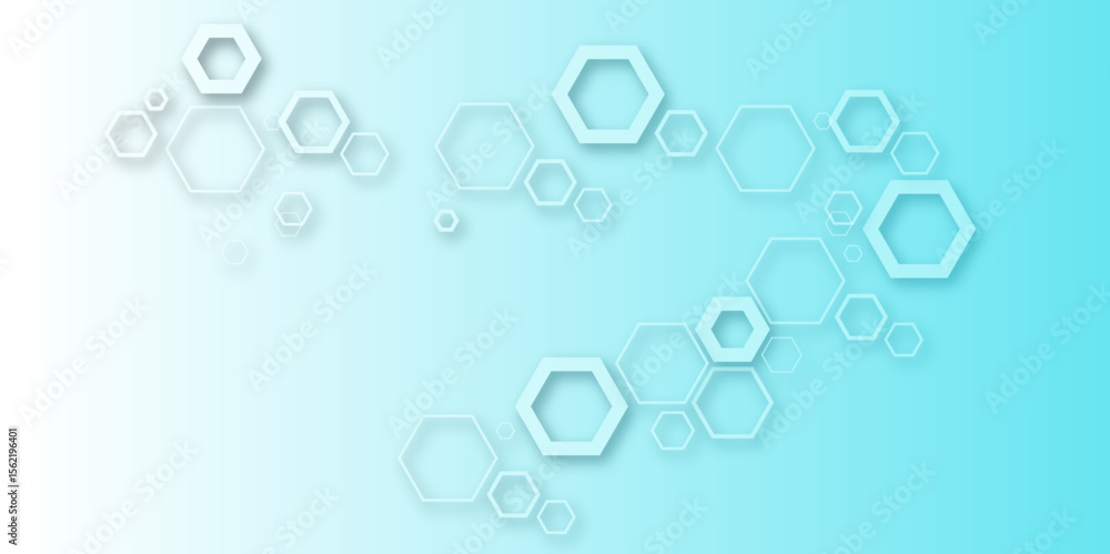 Poster abstract pastel hexagon pattern on white background with soft blue gradient. modern geometric design