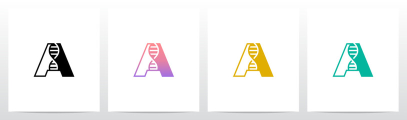 DNA Strand Structure Helix Inside Letter Initial Logo Design A