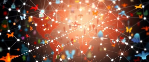 Abstract social network connecting diverse cultures; global community concept,  isolated,  global