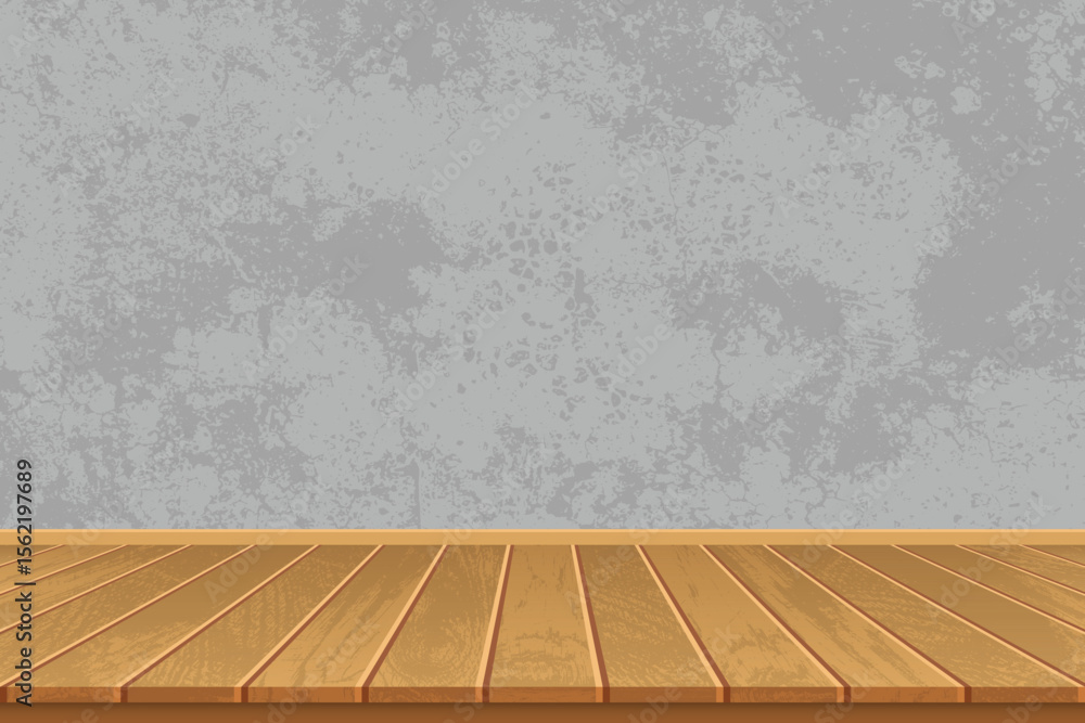 Poster a wooden plank platform is shown against a textured, gray backdrop in this image. the platform is cr