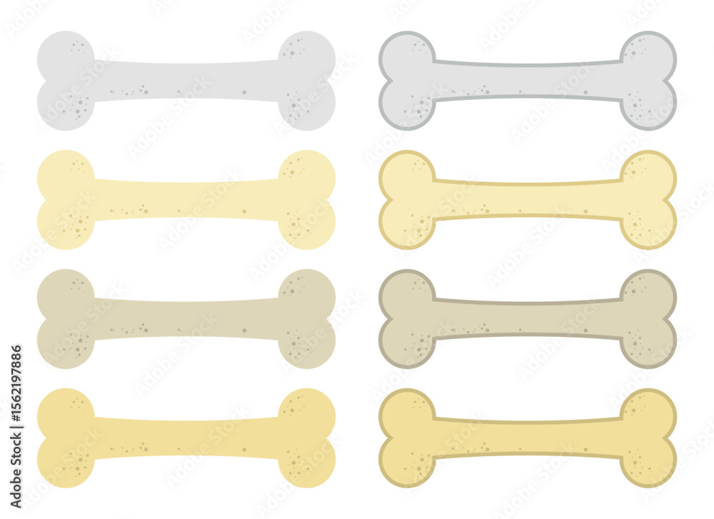 Poster an array of assorted cartoon dog bones in various shades and colors are displayed on a white backgro