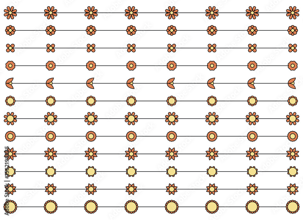 Poster a collection of rows displays different flower designs. each row shows a unique floral variation rep
