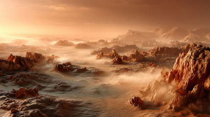 Breathtaking Alien Landscape with Dramatic Light and Shadows