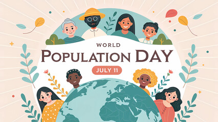 Naklejka premium World population day july eleventh diverse people celebration illustration vector graphic design