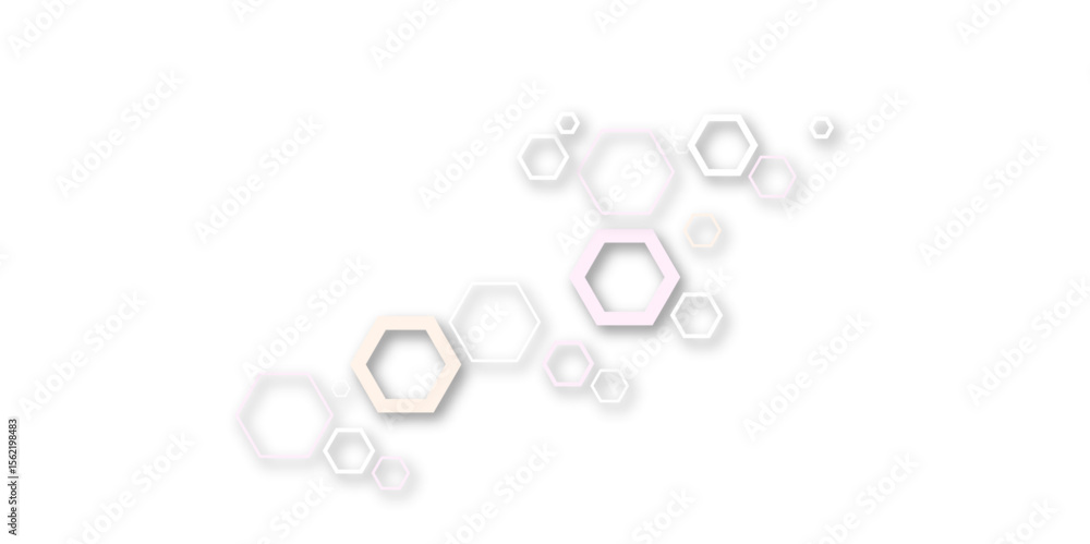 Poster abstract hexagon pattern with soft pastel tones and subtle shadows on a white background. minimal ge