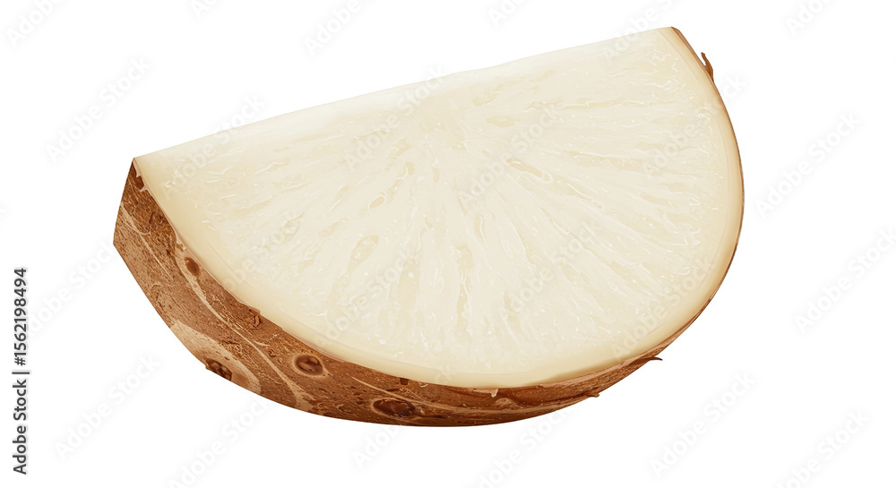Poster Slice of raw taro root displaying its texture and natural appearance