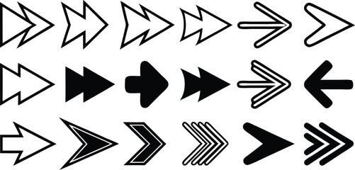 Black vector arrows collection. Arrow. Cursor. Arrow vector icon. Modern simple arrows. Collection different Arrows on flat style for web design or interface. Direction symbols - vector.