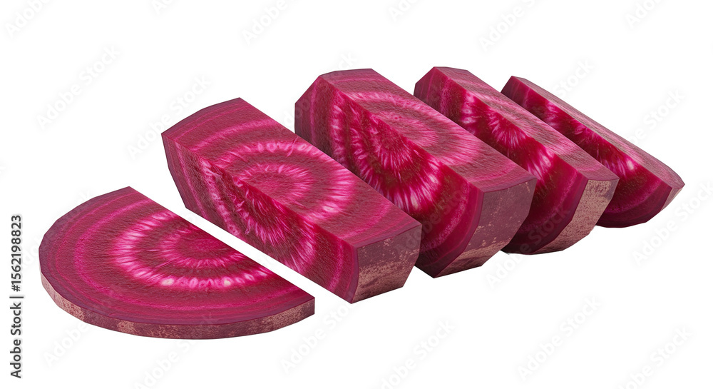 Poster Sliced beetroot sections showing concentric circles and deep magenta color