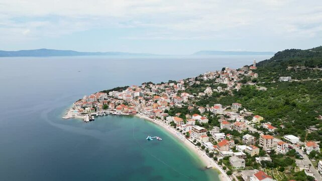 Aerial view of coastal town, Igrane, Croatia.
