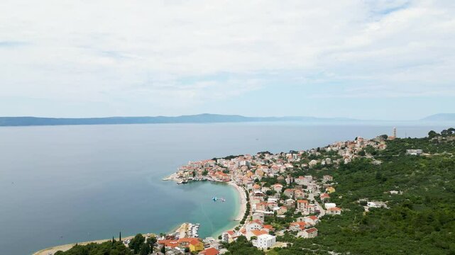 Aerial view of Igrane coastline and beach, Croatia.