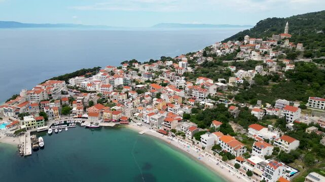 Aerial view of Igrane village on a hill, Croatia.