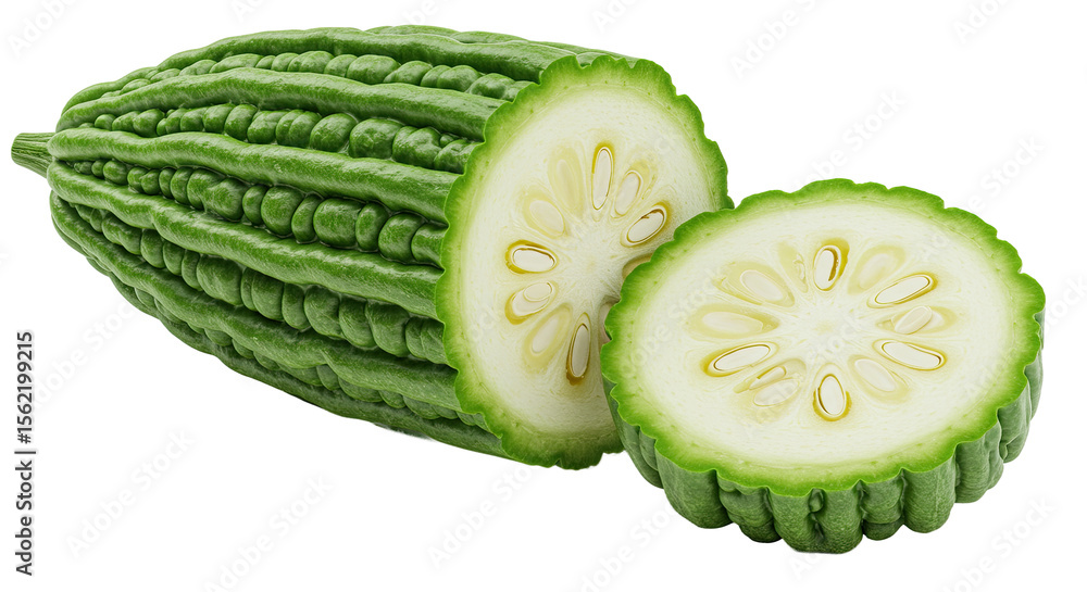 Aufkleber sliced bitter melon displays its unique texture and seed arrangement nicely