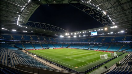 Stadium Interior with Soccer Field and Floodlights