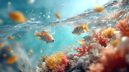 Colorful Underwater Scene of Coral Reef with Tropical Fish