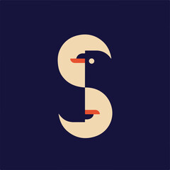 Creative Letter S Curved Logo funny cartoon penguin