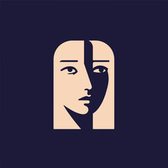 Elegant Woman Face Line Drawing Art portrait of a young woman