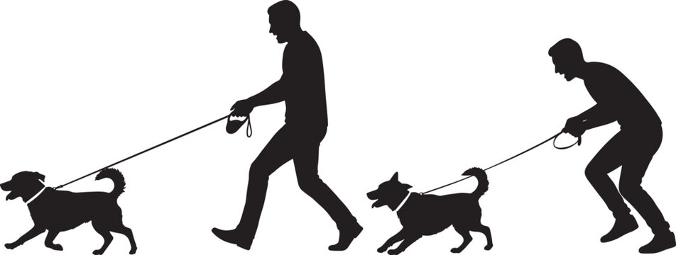 Dog pulling man pet activity vector illustration