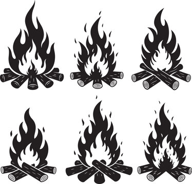 Campfire flame bonfire silhouette vector illustration