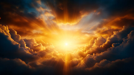 Divine Light of Hope Bursting Through a Dramatic, Heavenly Sky