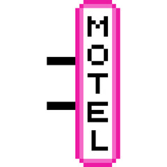 Pixel art motel neon sign. Retro city night 