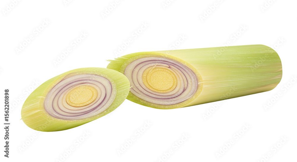 Poster sliced lemongrass stalk displaying its vibrant layers and aromatic essence