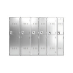 Six metal lockers in a row, ideal for storage.