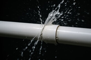 Burst Pipe Drama: A close-up shot showcases a fractured pipe, spurting a dramatic plume of water, creating a powerful visual metaphor for urgent repair and crisis.