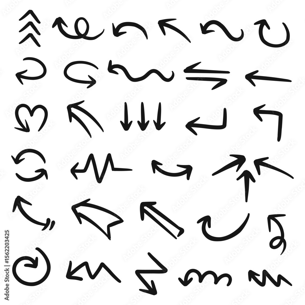Poster an array of handdrawn black arrows pointing in various directions