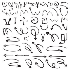 Assorted handdrawn arrows in black ink on white background