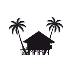 Tropical Beach Hut Silhouette Palm Trees Vacation Paradise Island Getaway