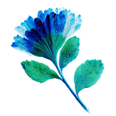 Blue flower with green leave on transparent background