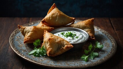 samosa in a plate with raita