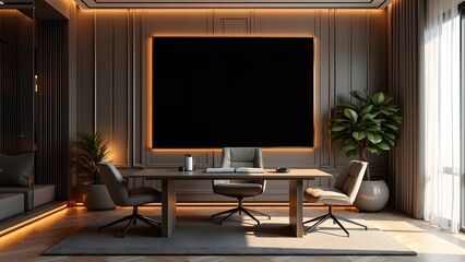 Luxury Home Office with Black Frame and Gold Accents