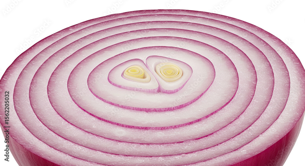 Aufkleber Sliced red onion revealing concentric layers and a unique double core structure