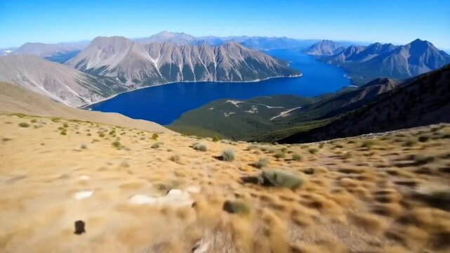 View from Jano peak to Popovo lake, mount Polejan and Jangal in Pirin National Park, Bulgaria