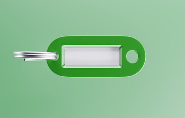 Label or tag key ID. Keychain with white space for text. Template for design. Green background 