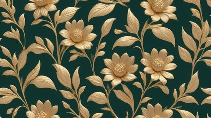 Fototapeta premium Seamless vintage floral pattern with leaves, a decorative botanical illustration for textile design or wallpaper