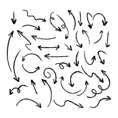Collection of handdrawn arrows in various shapes and directions