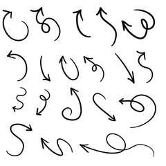 A collection of handdrawn style black arrows in varying shapes and directions