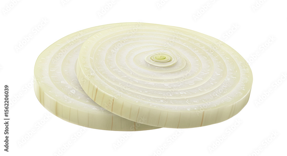 Poster Sliced white onion rings stacked with concentric circles and translucent layers