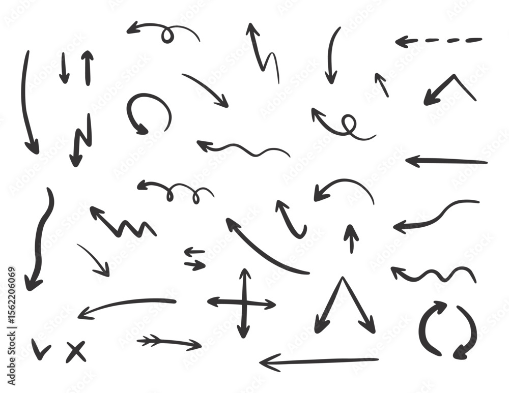 Poster an array of handdrawn arrows in various styles and directions are scattered across a white backgroun