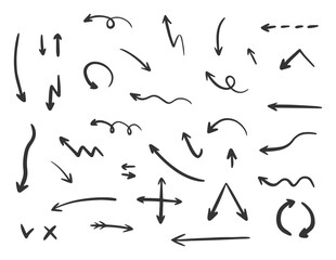 An array of handdrawn arrows in various styles and directions are scattered across a white background