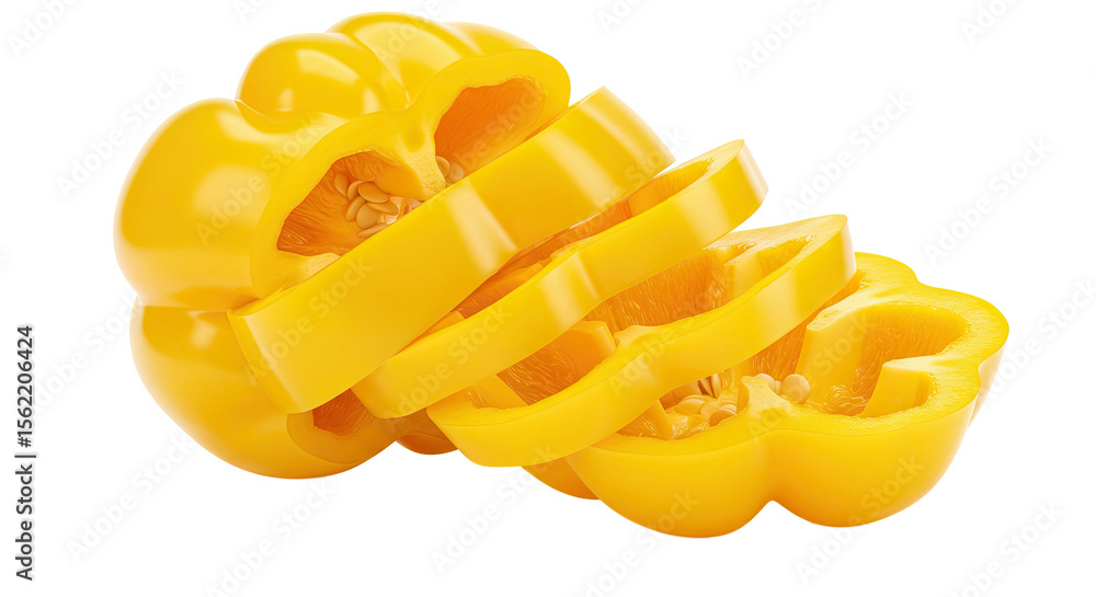 Aufkleber sliced yellow bell pepper displaying its seeds and inner structure
