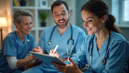 Fototapeta premium Medical Consultation with Tablet – Doctor and Patient Reviewing Health Data