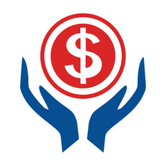 Blue hands holding red dollar coin money finance