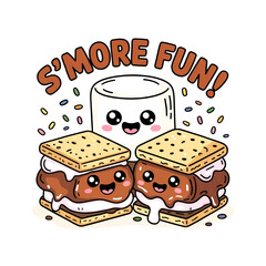 Adorable kawaii smores and marshmallow with smore fun text
