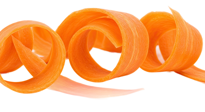 Swirl of vibrant orange carrot peel creates a visually appealing spiral shape