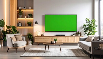 Modern Living Room Interior Design with Green Screen TV