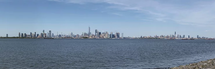 Fototapete New York super wide angle view of new york city skyline on the hudson river with jersey city and brooklyn skyscrapers and statue harbor scene travel tourism destination manhattan nyc jc nj ny liberty state  © Yuriy T